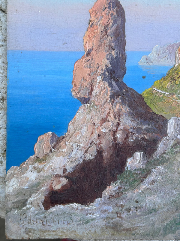 Andréa Cherubini (Born In 1833) View Of Capri - Small Painting On Panel