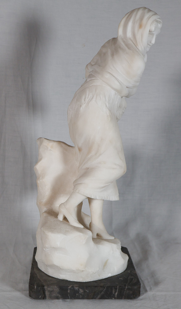 Alabaster Sculpture "la Frileuse" Signed A. Del Perugia (XIX-XX)