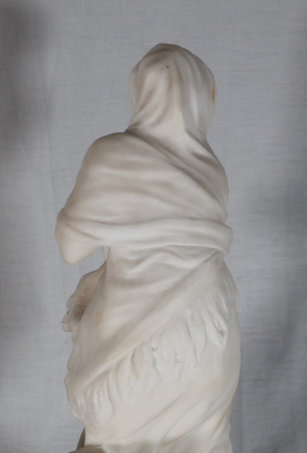 Alabaster Sculpture "la Frileuse" Signed A. Del Perugia (XIX-XX)