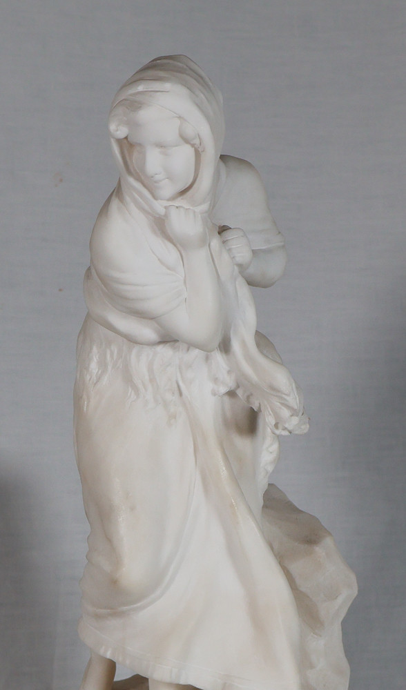 Alabaster Sculpture "la Frileuse" Signed A. Del Perugia (XIX-XX)