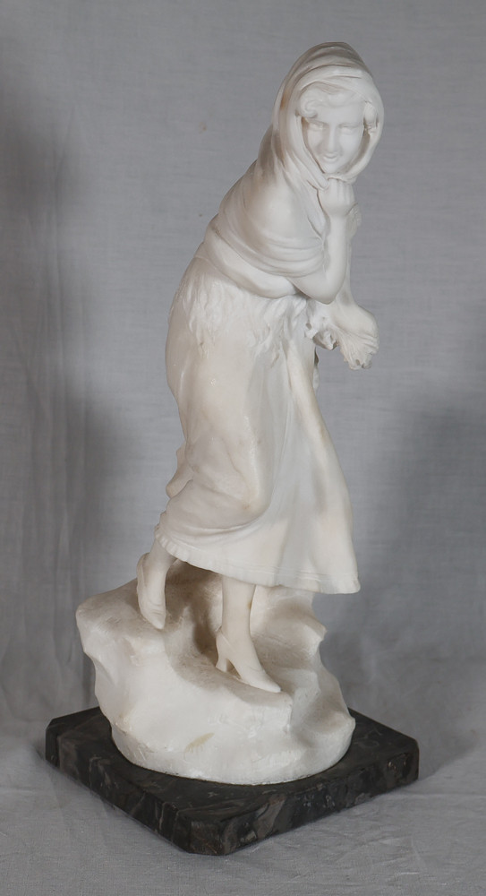 Alabaster Sculpture "la Frileuse" Signed A. Del Perugia (XIX-XX)