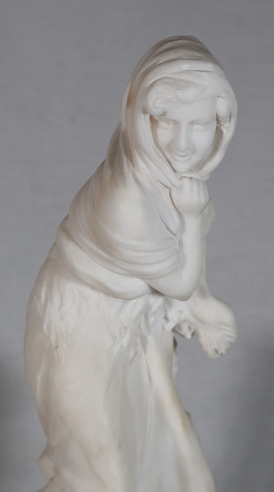 Alabaster Sculpture "la Frileuse" Signed A. Del Perugia (XIX-XX)