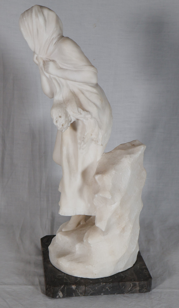 Alabaster Sculpture "la Frileuse" Signed A. Del Perugia (XIX-XX)