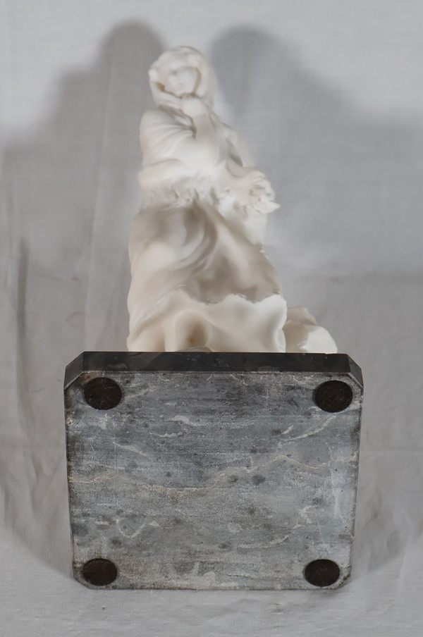 Alabaster Sculpture "la Frileuse" Signed A. Del Perugia (XIX-XX)