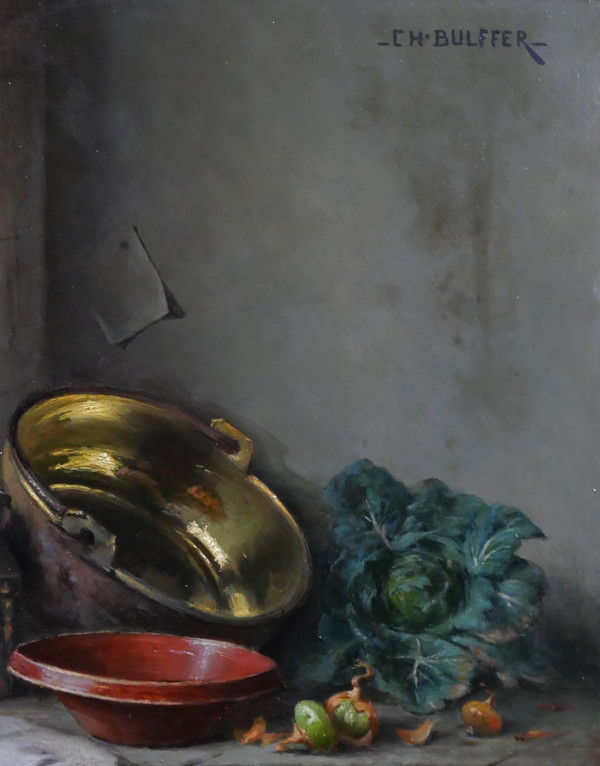 Charles BULFFER 1858-1934 Nature morte aux légumes, tableau, vers 1900, Alsace