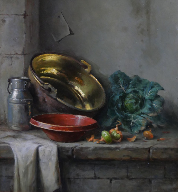 Charles BULFFER 1858-1934 Nature morte aux légumes, tableau, vers 1900, Alsace