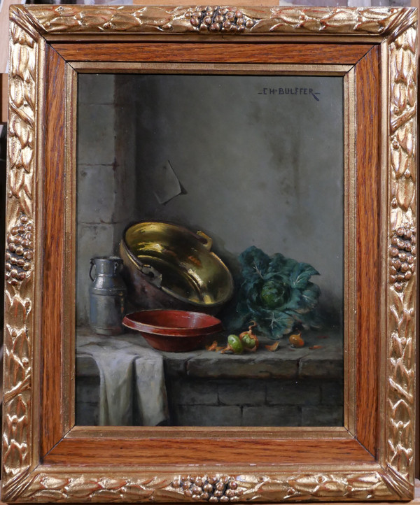 Charles BULFFER 1858-1934 Nature morte aux légumes, tableau, vers 1900, Alsace