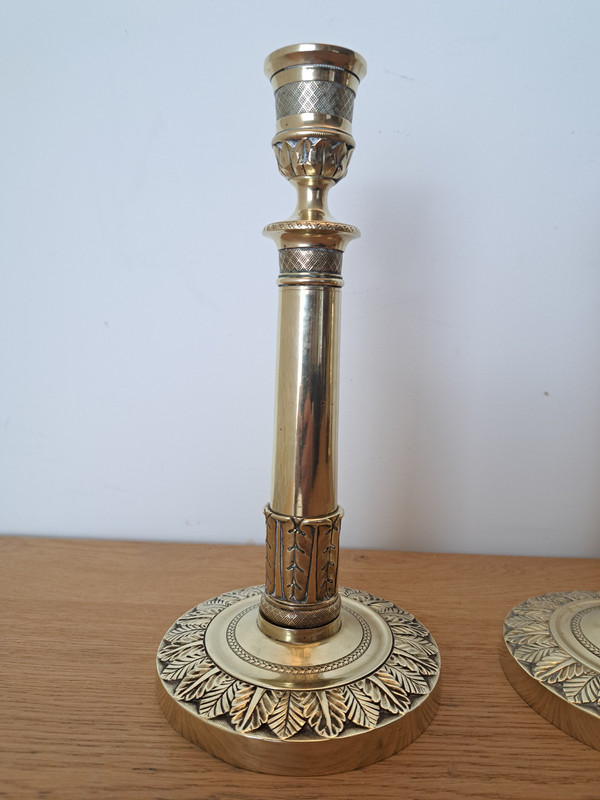 Pair Of Candlesticks, Bronze, Empire Period, Early 19th Century.