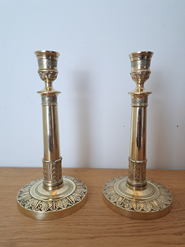 Pair Of Candlesticks, Bronze, Empire Period, Early 19th Century.