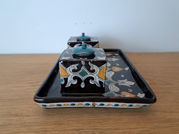 Louis Tissier /Nabeul workshop, Inkwell, enameled ceramic, Tunisia, Early 20th century.