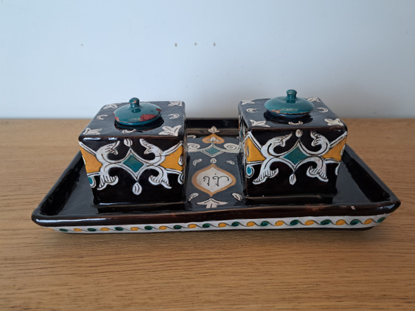 Louis Tissier /Nabeul workshop, Inkwell, enameled ceramic, Tunisia, Early 20th century.