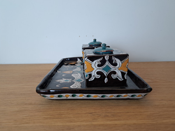 Louis Tissier /Nabeul workshop, Inkwell, enameled ceramic, Tunisia, Early 20th century.