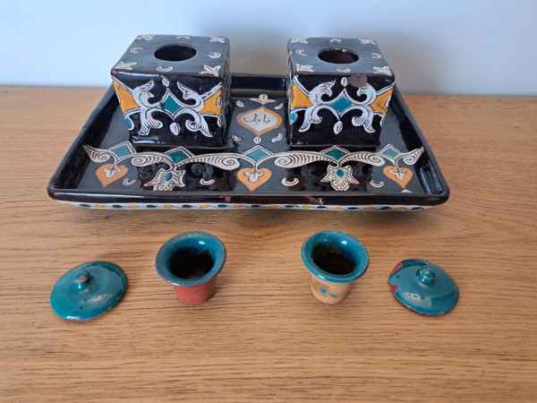 Louis Tissier /Nabeul workshop, Inkwell, enameled ceramic, Tunisia, Early 20th century.