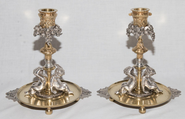 Pair Of Candlesticks Signed Henri Picard Late 19th Century