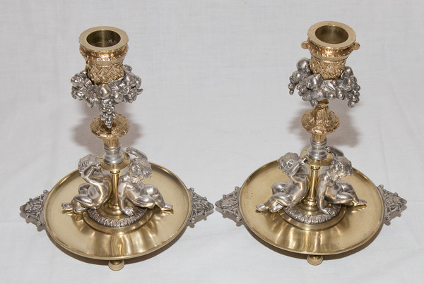 Pair Of Candlesticks Signed Henri Picard Late 19th Century