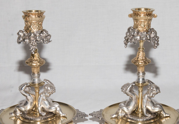 Pair Of Candlesticks Signed Henri Picard Late 19th Century