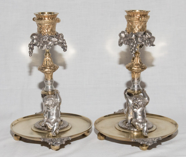 Pair Of Candlesticks Signed Henri Picard Late 19th Century