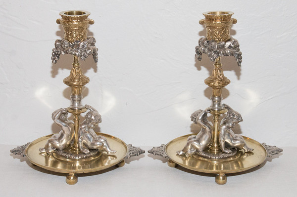 Pair Of Candlesticks Signed Henri Picard Late 19th Century