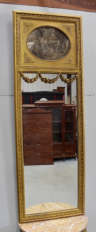  Ensemble Miroir Trumeau et Console Demi-Lune, en Bois Doré - Fin XIXe 