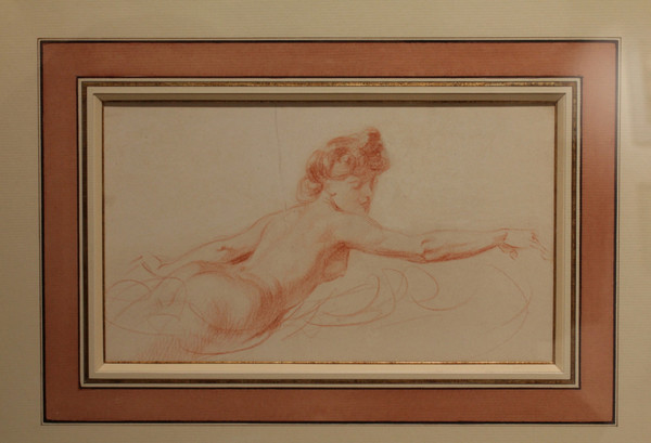 Disegno a gesso rosso "Studio di una donna nuda" Victor René Livache (1872-1944)