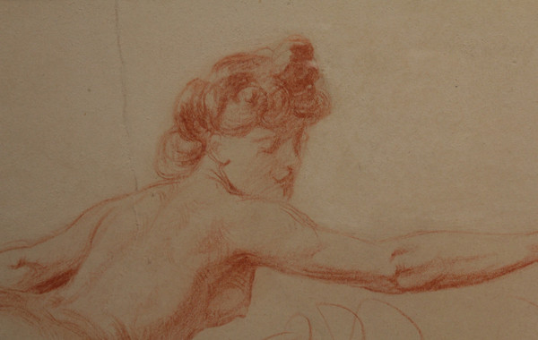 Disegno a gesso rosso "Studio di una donna nuda" Victor René Livache (1872-1944)