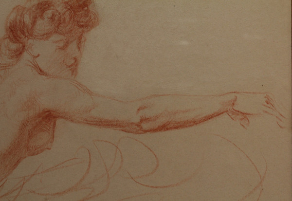 Disegno a gesso rosso "Studio di una donna nuda" Victor René Livache (1872-1944)