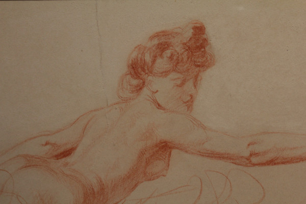 Disegno a gesso rosso "Studio di una donna nuda" Victor René Livache (1872-1944)