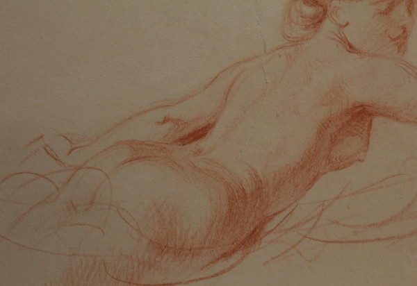 Disegno a gesso rosso "Studio di una donna nuda" Victor René Livache (1872-1944)