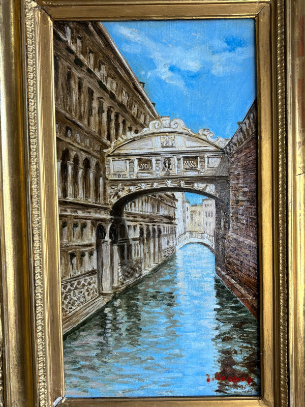 Oil on canvas painting the bridge of sighs venice