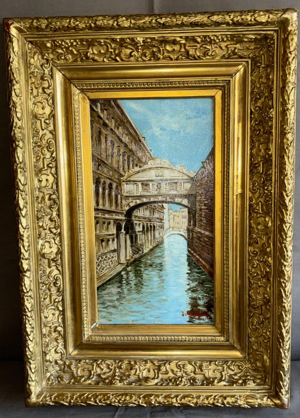 Oil on canvas painting the bridge of sighs venice