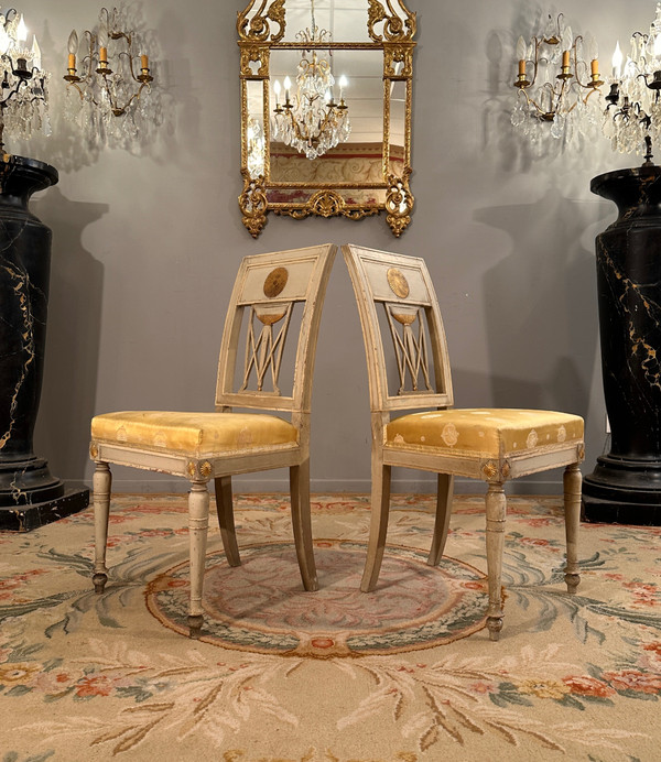 Pair Of Directoire Period Lacquered Wood Chairs circa 1795