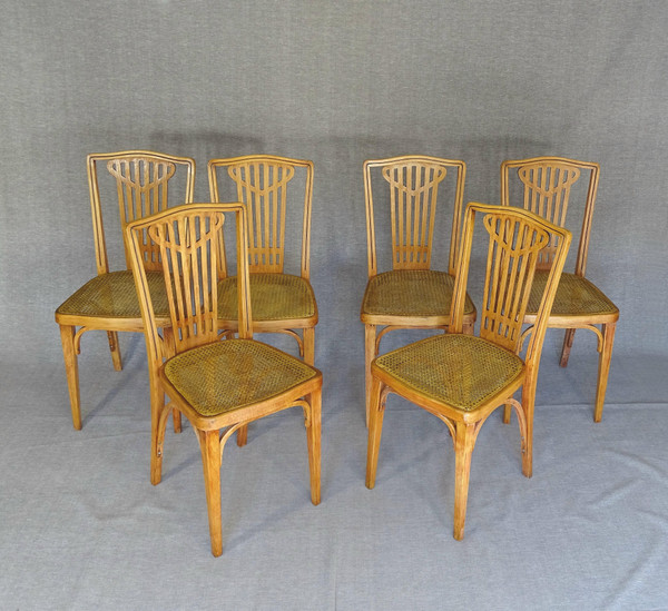 Set de 6 chaises THONET N°732 Art Deco, cannages neufs