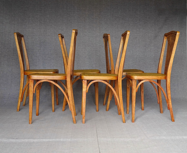 Set de 6 chaises THONET N°732 Art Deco, cannages neufs