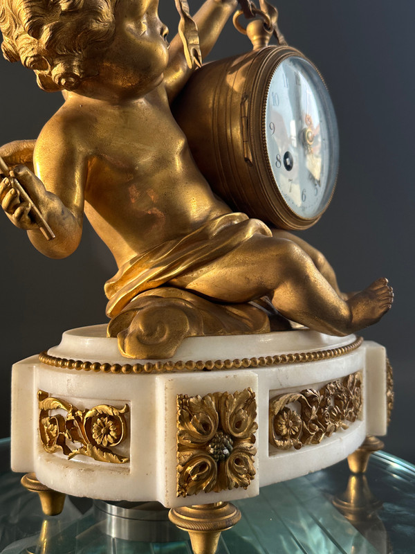 Louis XVI Style Amour Gilt Bronze Clock 19th Century