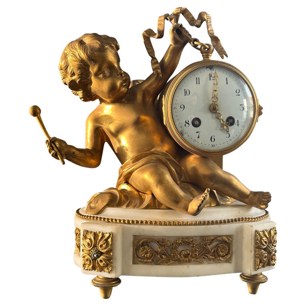 Louis XVI Style Amour Gilt Bronze Clock 19th Century