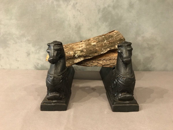 Pair of late 19th century antique cast iron andirons depicting horses