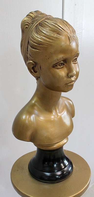  Bust of a Girl and Twisted Column, in Golden Plaster - 1900 - 1920