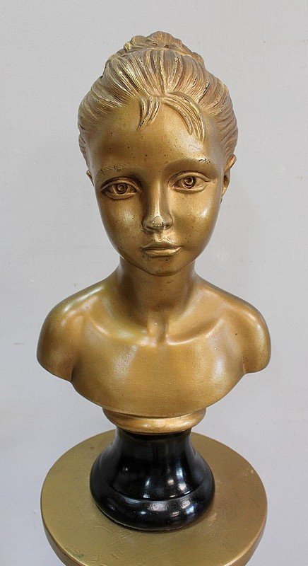  Bust of a Girl and Twisted Column, in Golden Plaster - 1900 - 1920