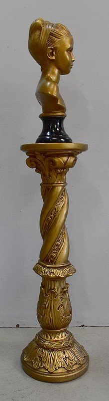  Bust of a Girl and Twisted Column, in Golden Plaster - 1900 - 1920