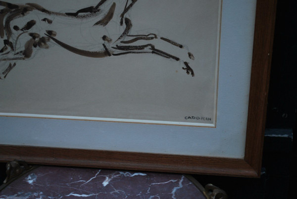 Drawing , Galloping Horse Signed De Cadorin