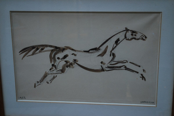 Drawing , Galloping Horse Signed De Cadorin