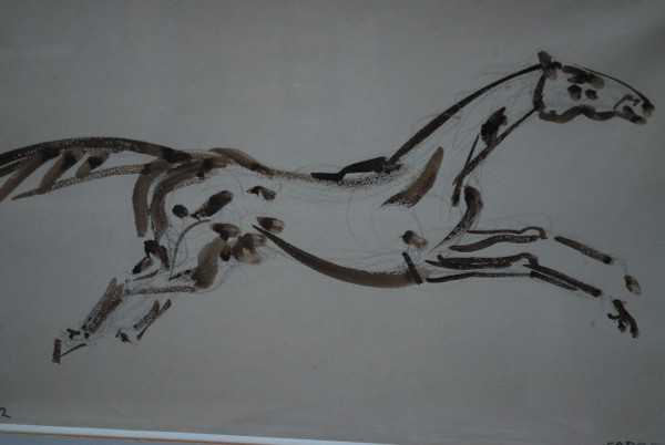 Drawing , Galloping Horse Signed De Cadorin