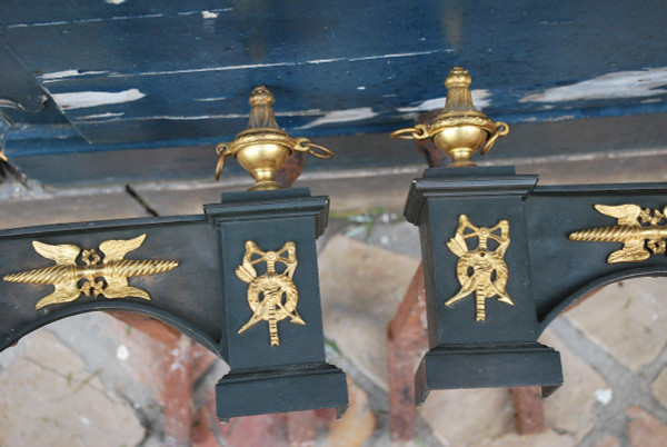 Pair Of 19th Century Black And Gold Bronze Andirons