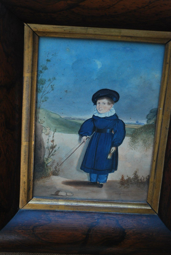 Portrait D Un écolier, Gouache école Anglaise XIX