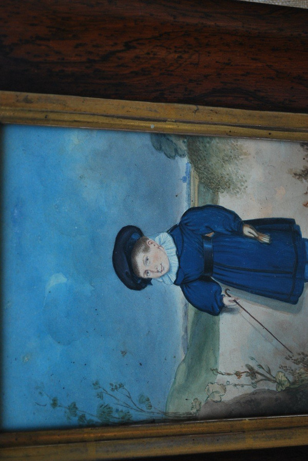 Portrait D Un écolier, Gouache école Anglaise XIX