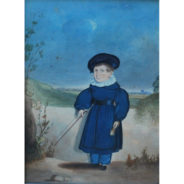 Portrait D Un écolier, Gouache école Anglaise XIX