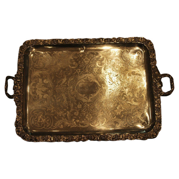 Silver Metal Tray, 19th Century Vine Branches