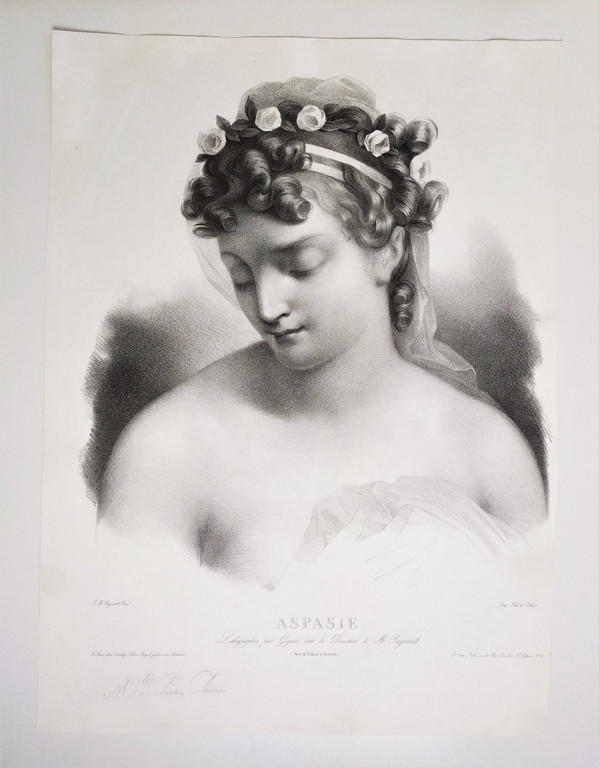  Portrait Ancient Greek Woman Large Lithogtaphy 19th C Old Print