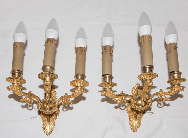 Pair Of Restoration Period Gilt Bronze Sconces