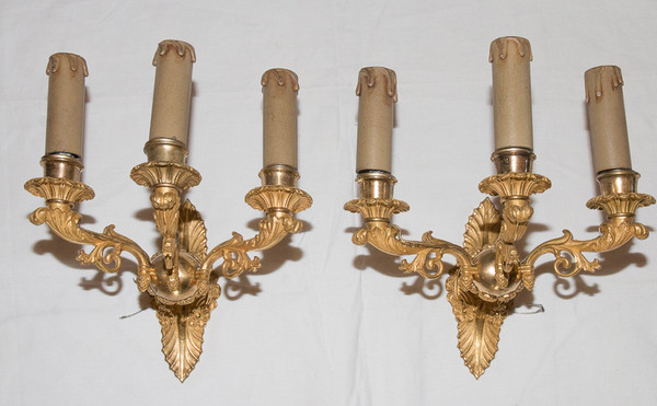 Pair Of Restoration Period Gilt Bronze Sconces